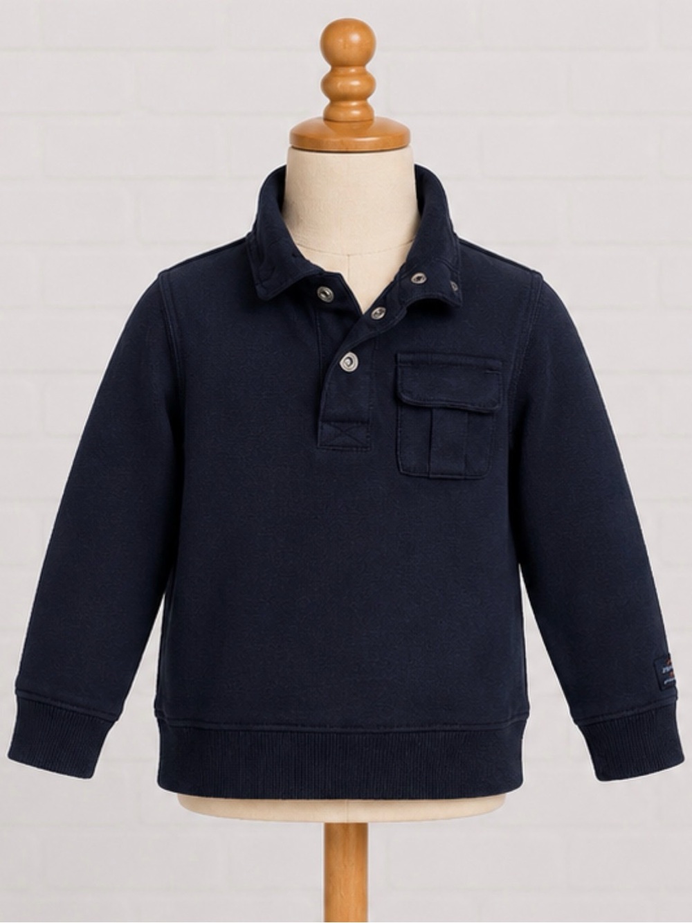 Janie and Jack Baby Boy Navy Snap Pullover Sweatshirt 12-18M Collared Cotton